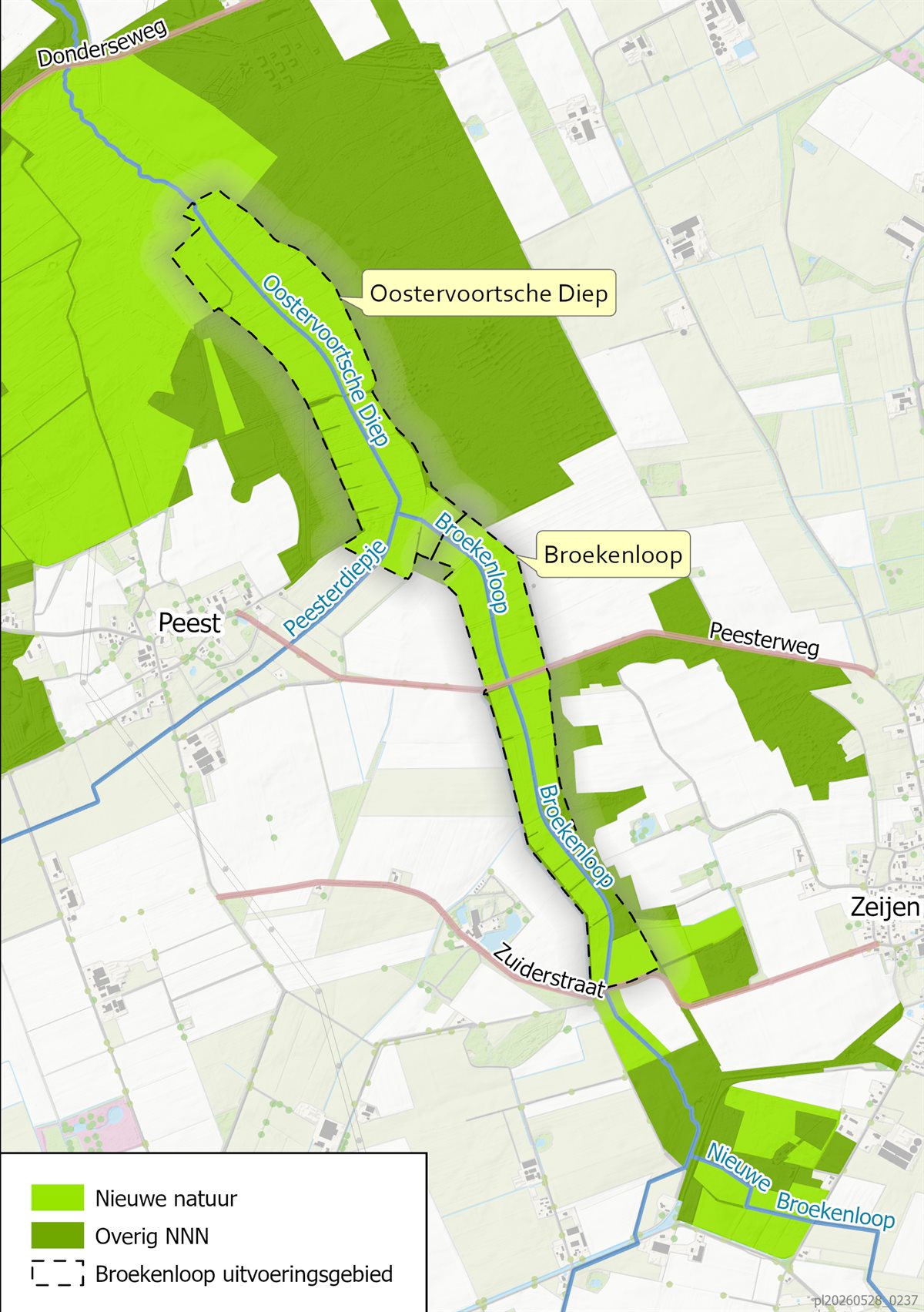 Kaart projectgebied broekenloop en oostervoortsche diep
