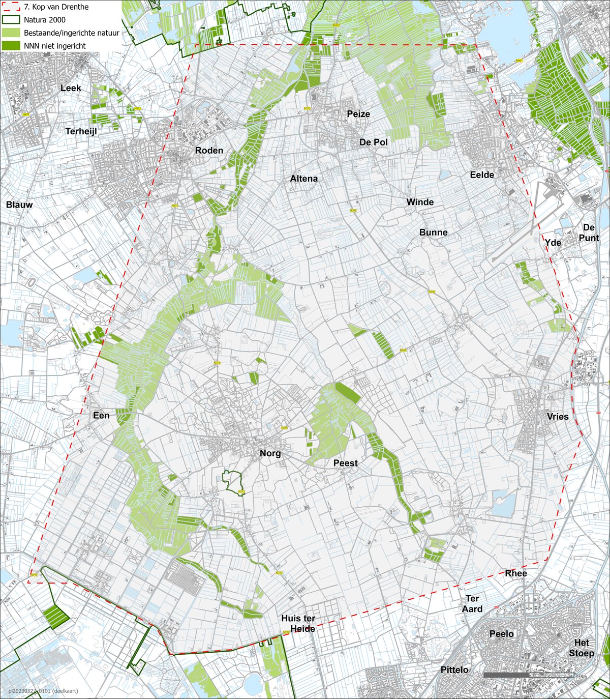 kaart projectgrens kop van drenthe - klik om te vergroten