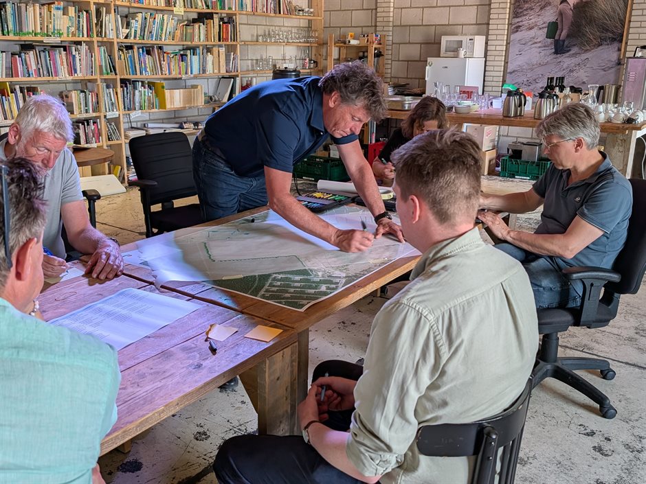 De groep denkt na over de input die zij willen inbrengen terwijl de ontwerper alvast contouren intekent die nodig zijn voor het schetsen.